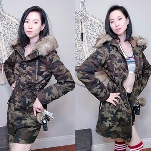 BCBGeneration Parka Coat Camouflage w/  Hoodie